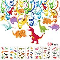 HOWAF Dinosaurios Cumpleaños Colgar Decoraciones de Remolino Adornos de espirales (30Piezas) y Dinosaurios Tatuajes…